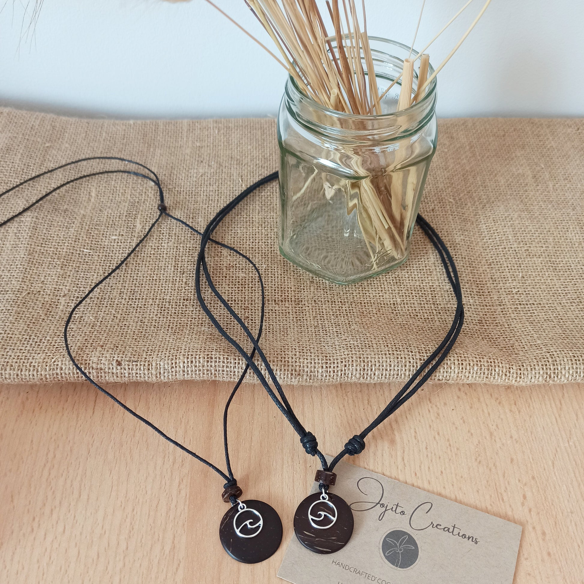 Wave Coconut Shell Pendant Necklace, his and Hers Pendants, Eco Friendly Jewellery 