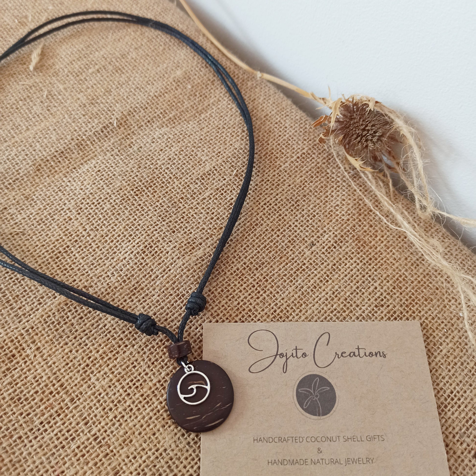 Wave Coconut Shell Pendant Necklace, his and Hers Pendants, Eco Friendly Jewellery 