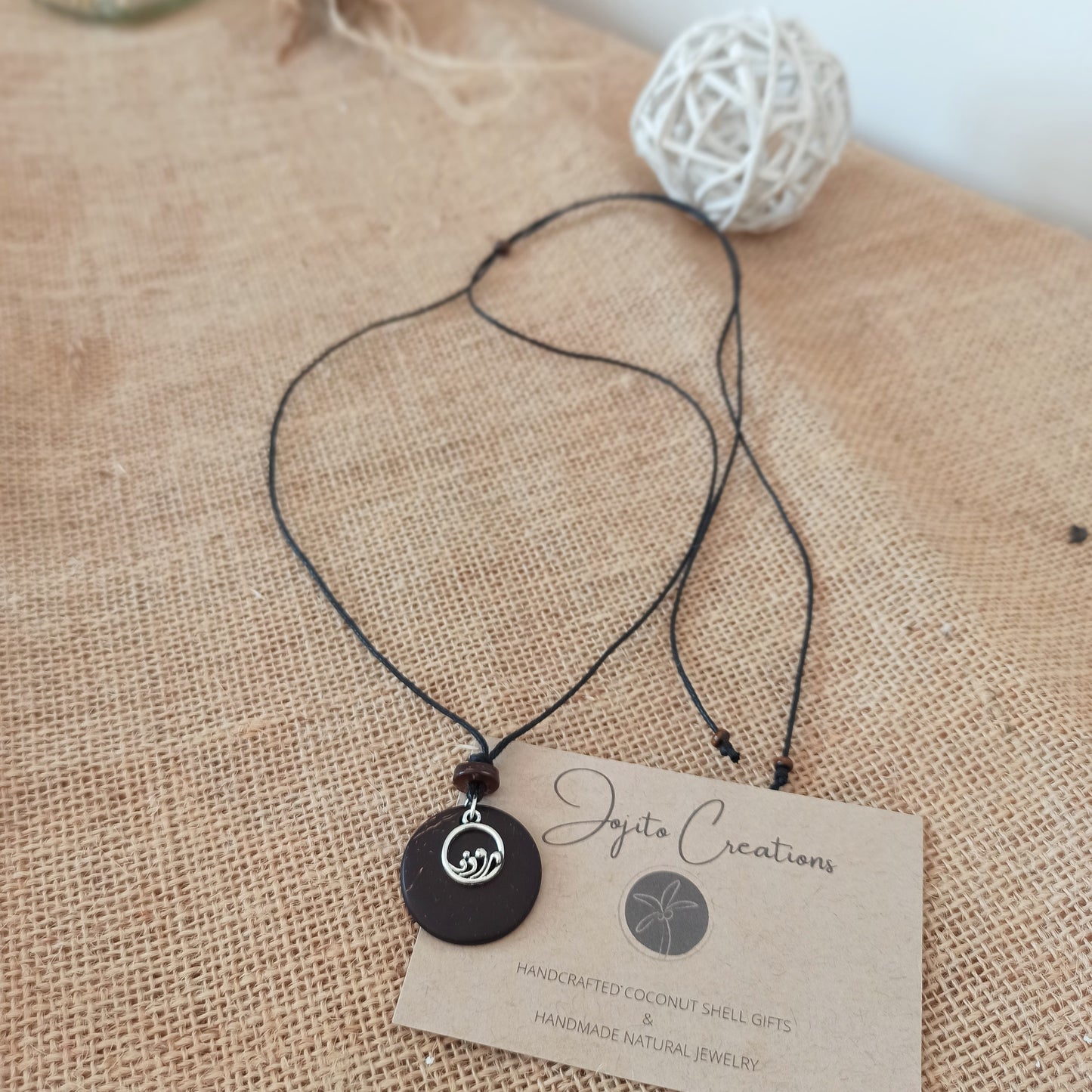 Mountain And Wave Coconut Shell Pendant Necklace 