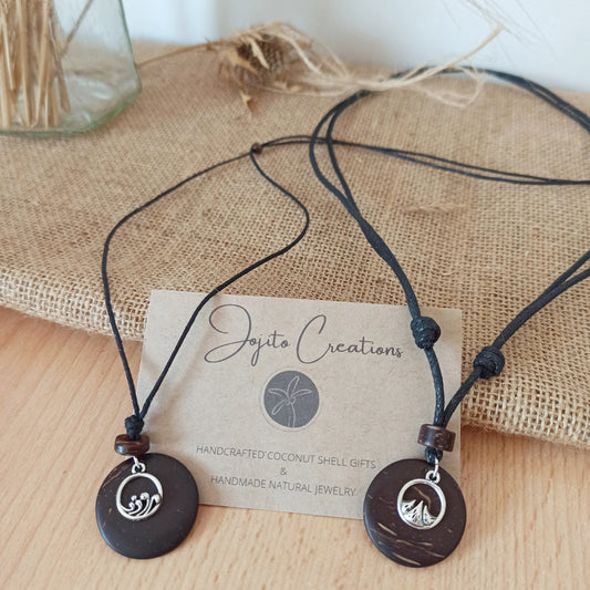 Mountain And Wave Coconut Shell Pendant Necklace 