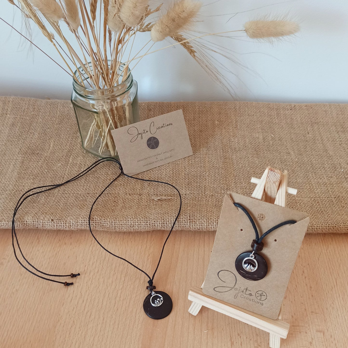 Mountain And Wave Coconut Shell Pendant Necklace 
