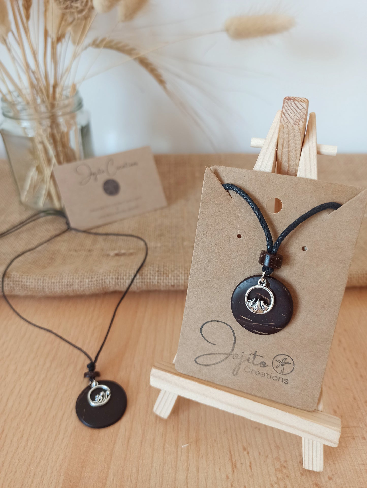 Mountain And Wave Coconut Shell Pendant Necklace 