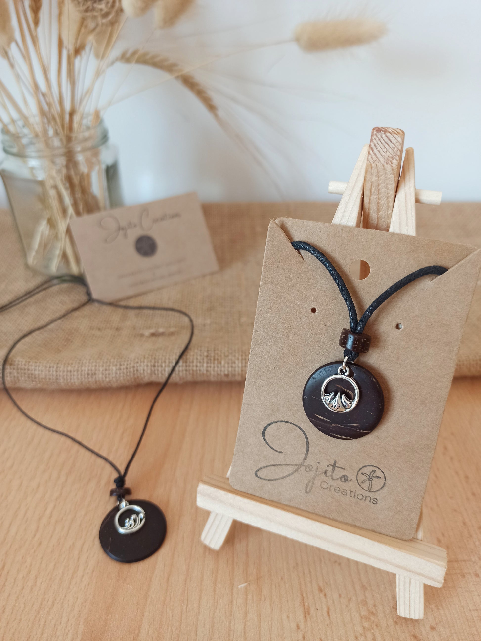 Mountain And Wave Coconut Shell Pendant Necklace 