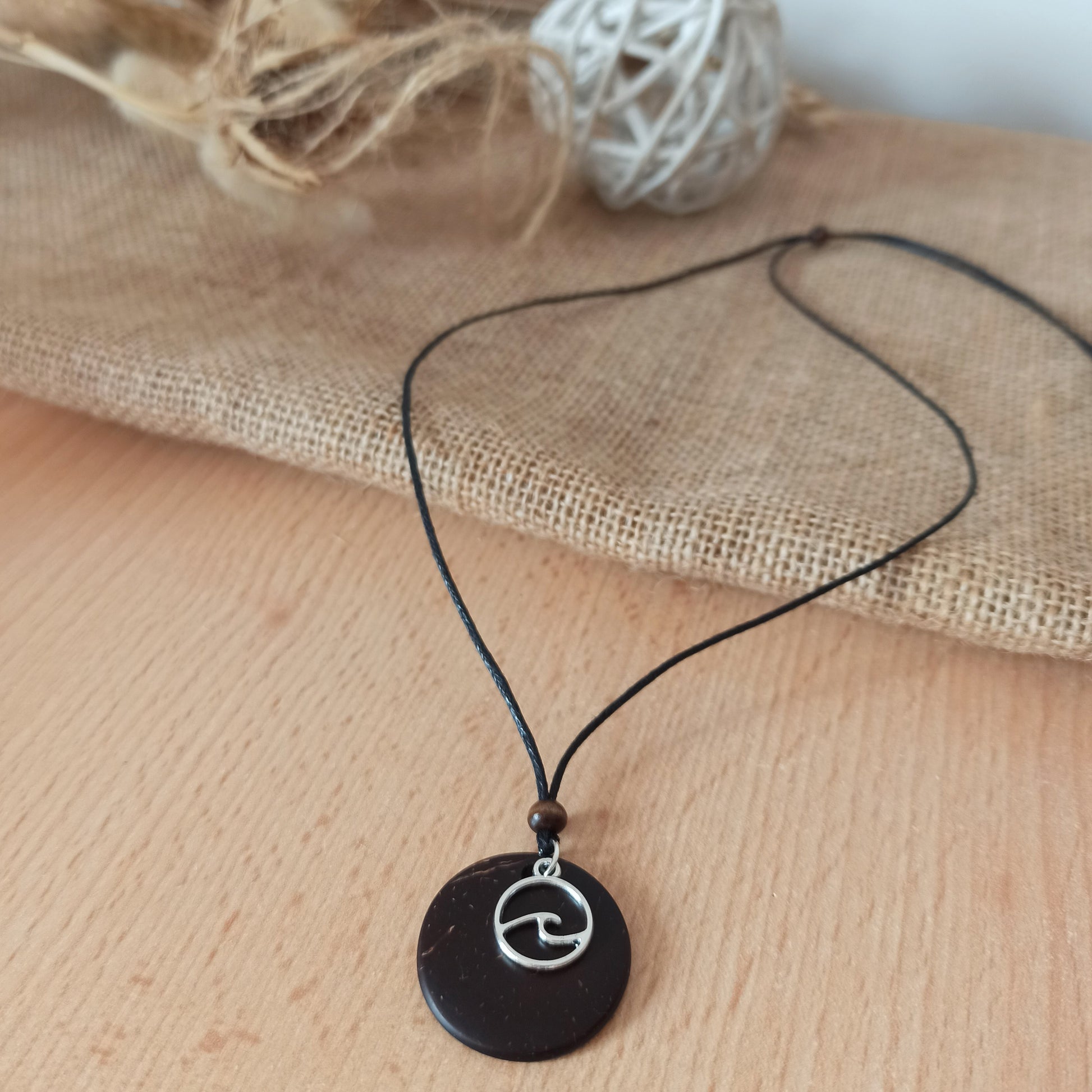 Shell Cord Necklace- Black & Silver
