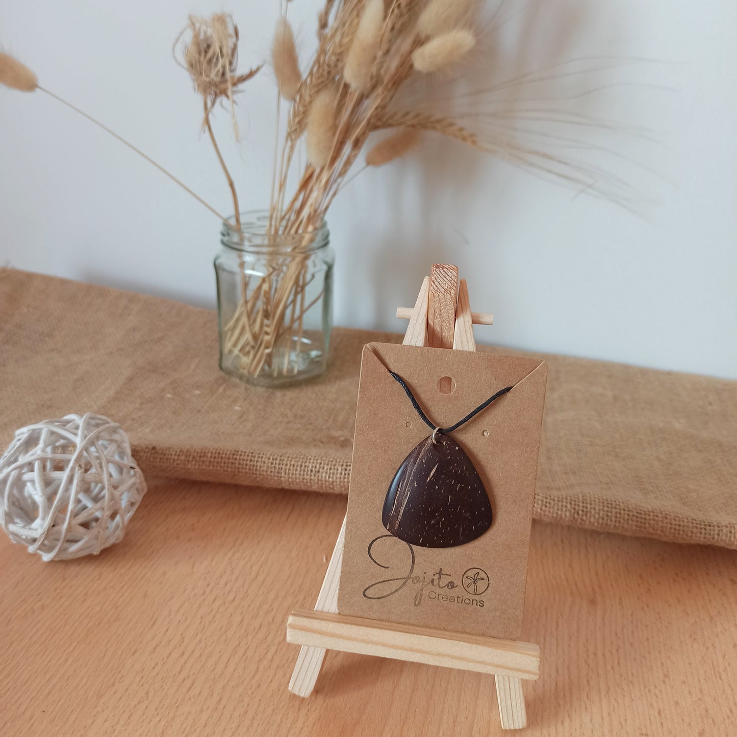 Coconut Shell Teardrop Pendant Necklace