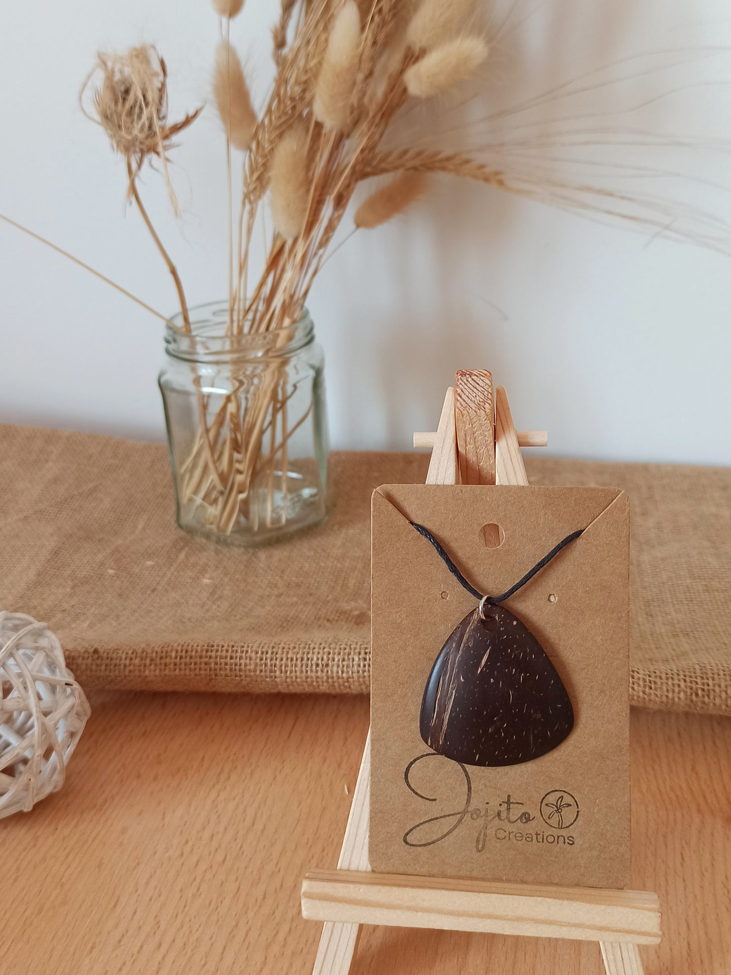 Coconut Shell Teardrop Pendant Necklace