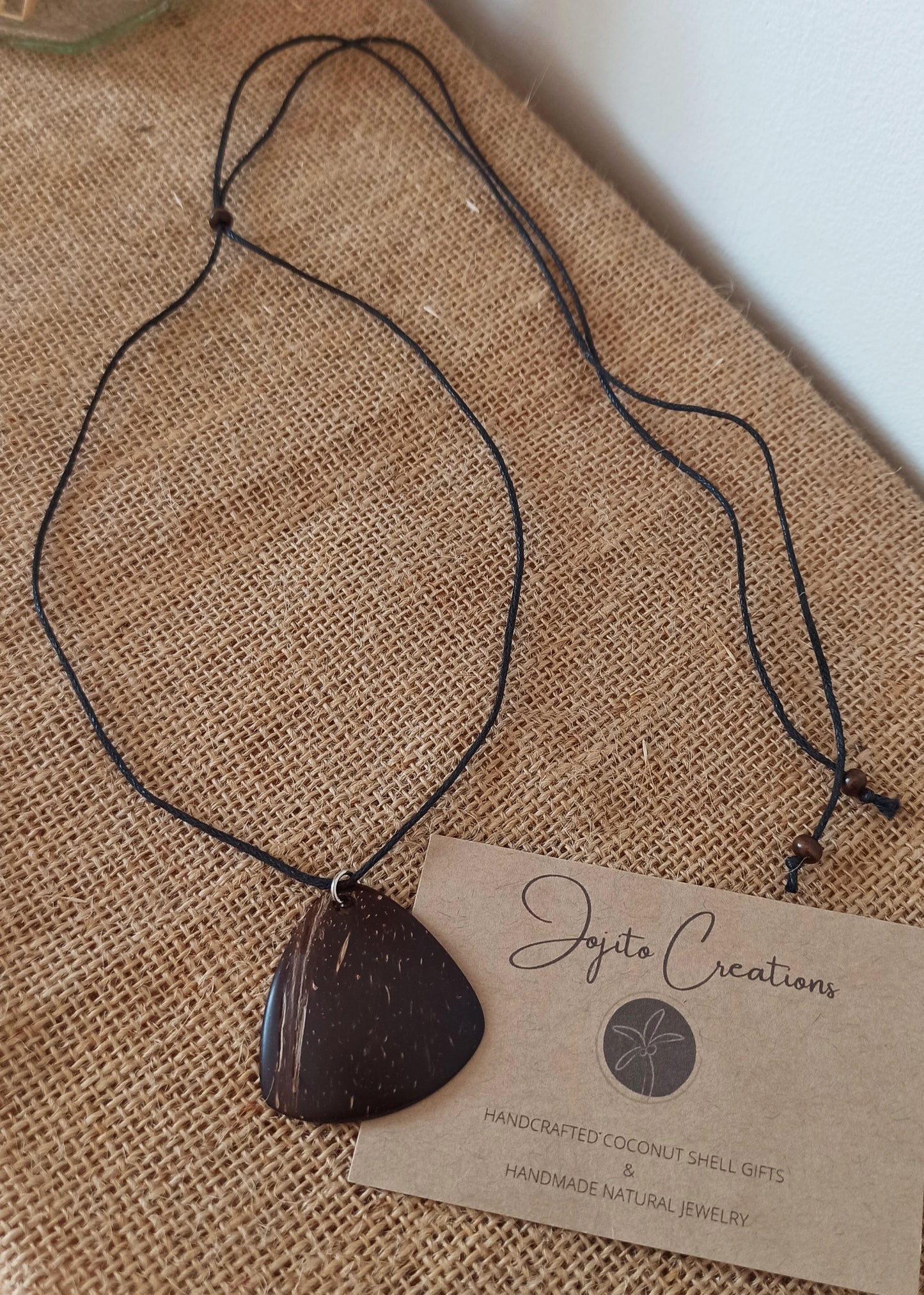 Coconut Shell Teardrop Pendant Necklace