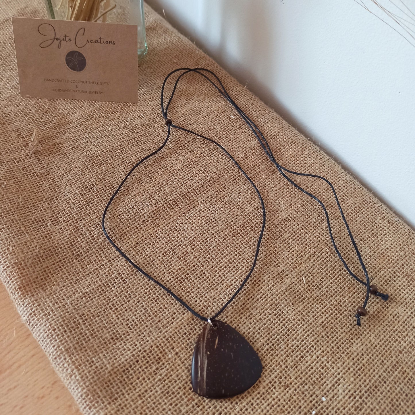 Coconut Shell Teardrop Pendant Necklace