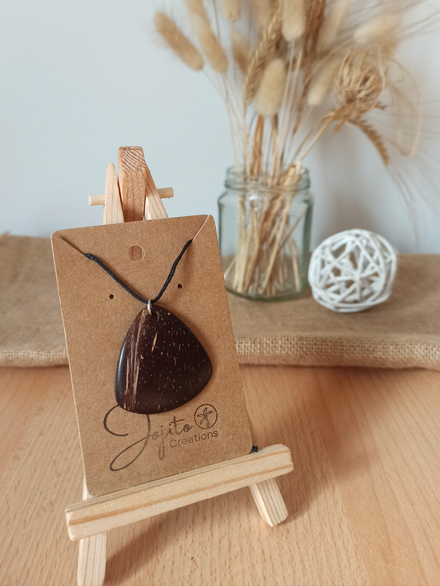 Coconut Shell Teardrop Pendant Necklace