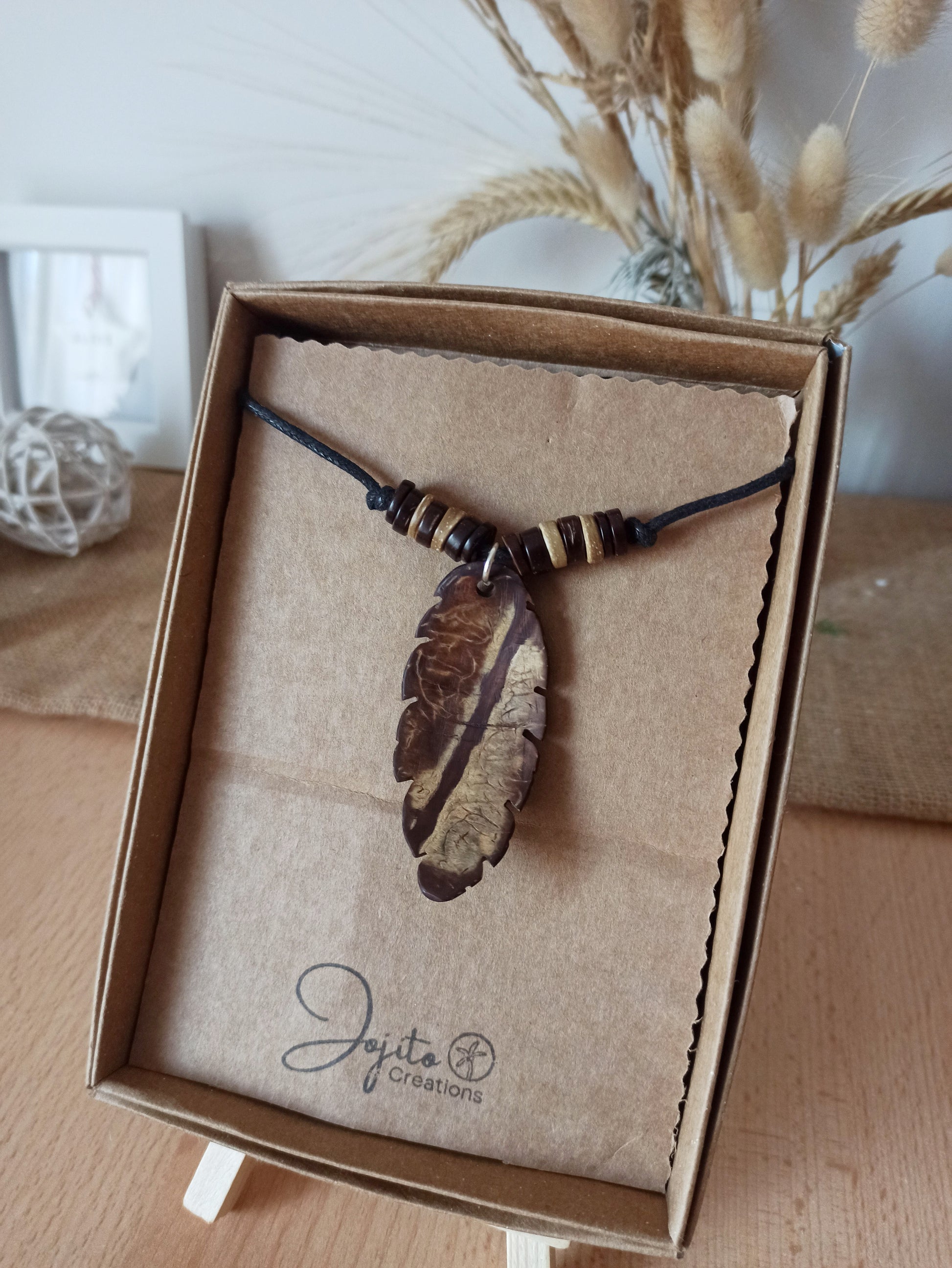 Leaf Coconut Shell Pendant Wood Unisex Necklace