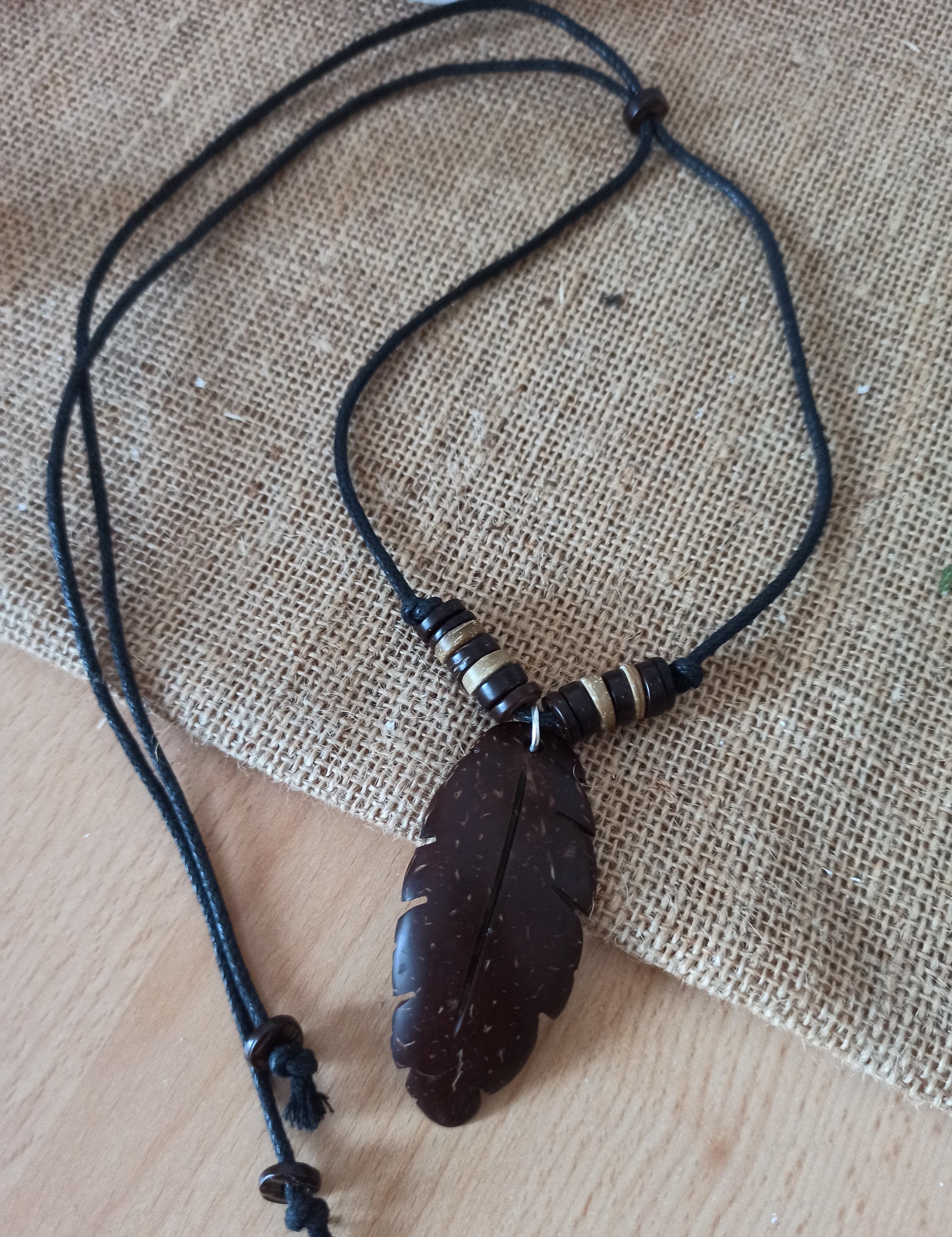 Leaf Coconut Shell Pendant Wood Unisex Necklace