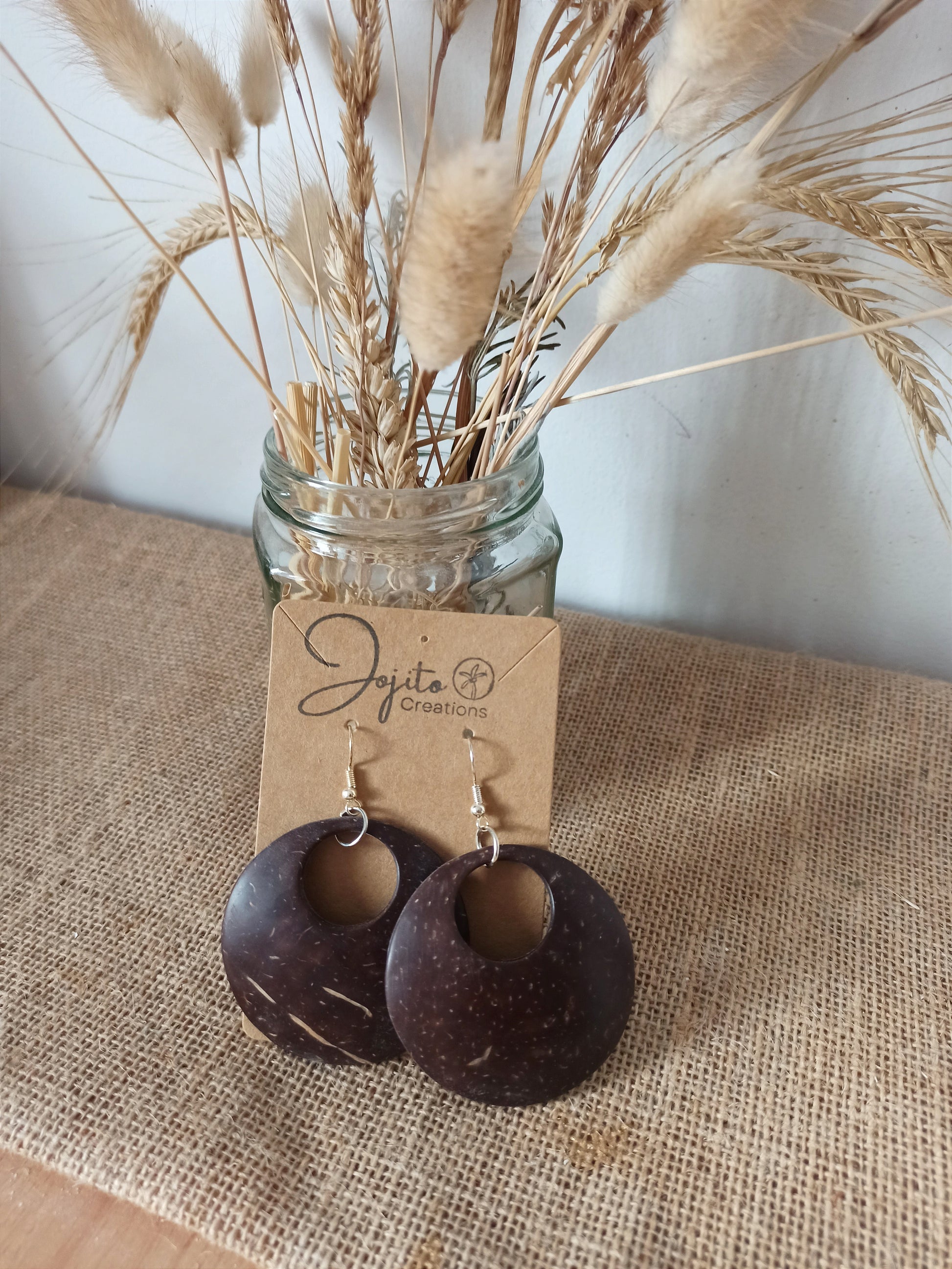 coconut shell boho Earrings, Natural upcycled earrings 