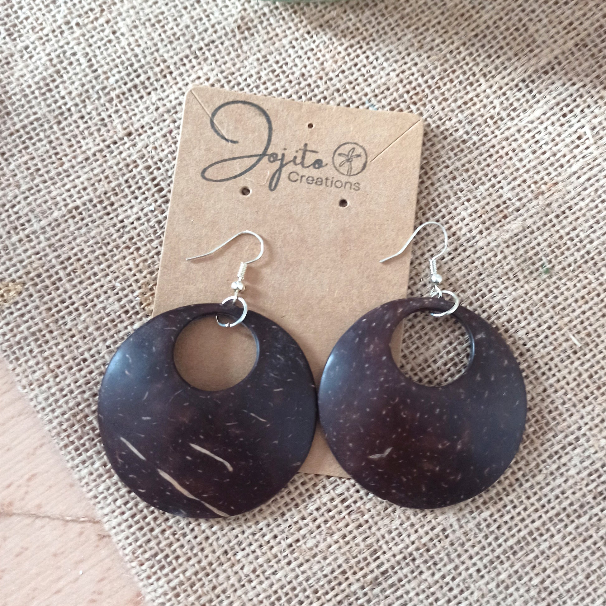 Coconut Shell Boho Earrings Natural upcycled earrings 