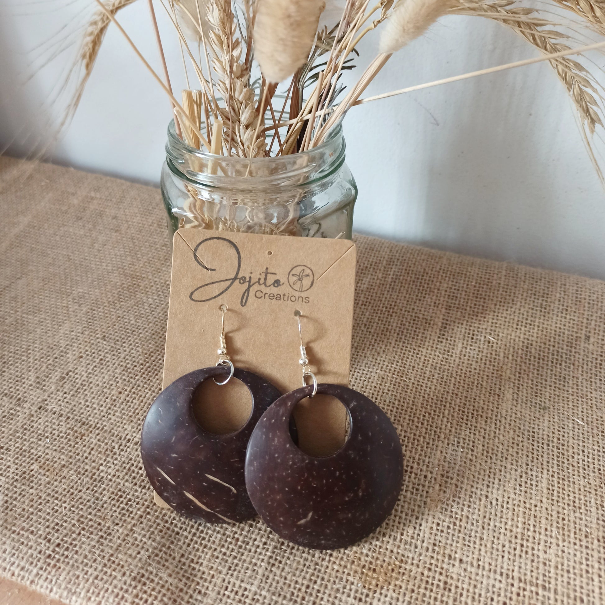 Coconut Shell Boho Earrings Natural upcycled earrings 