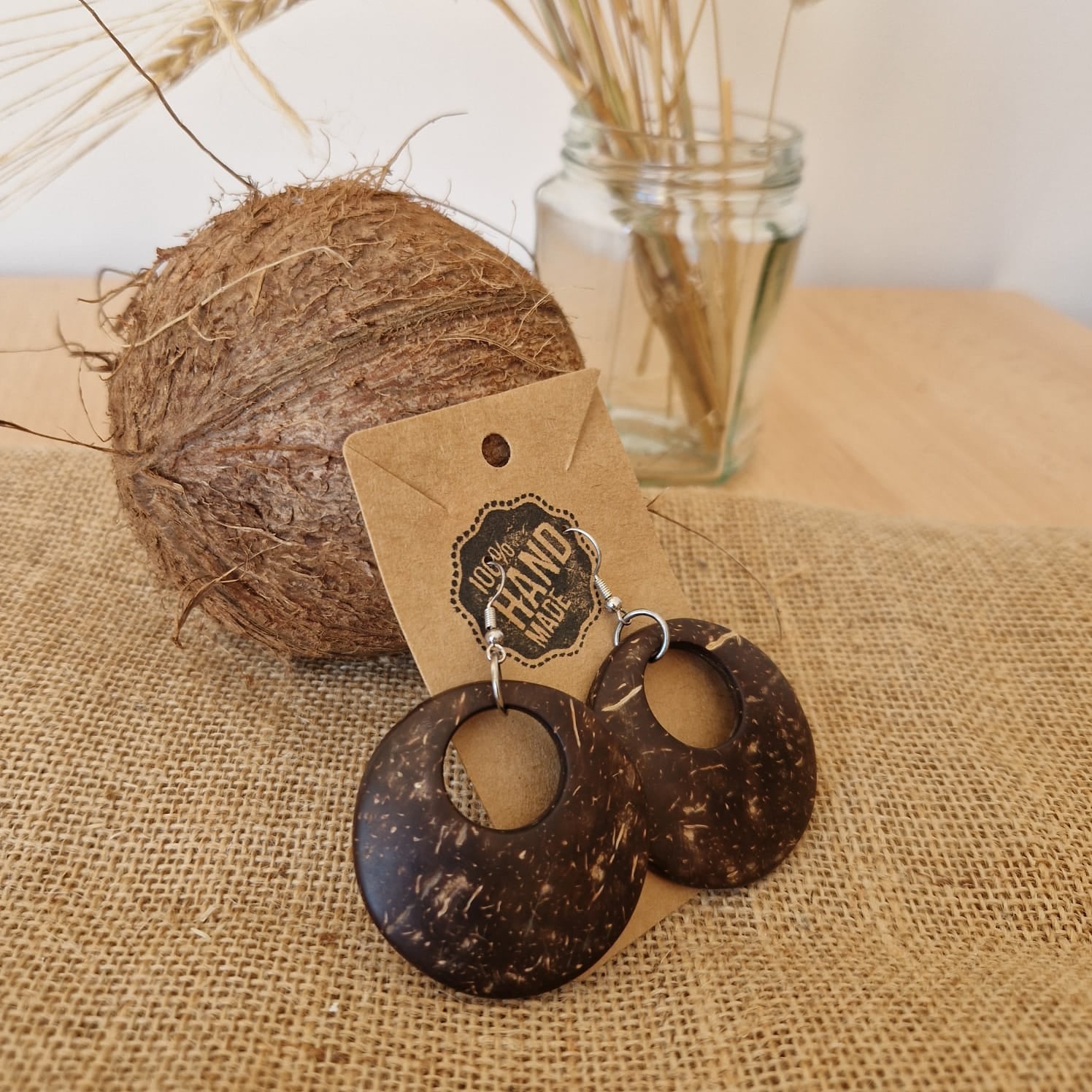 Coconut Shell Earrings, Jojito Creations, Handmade